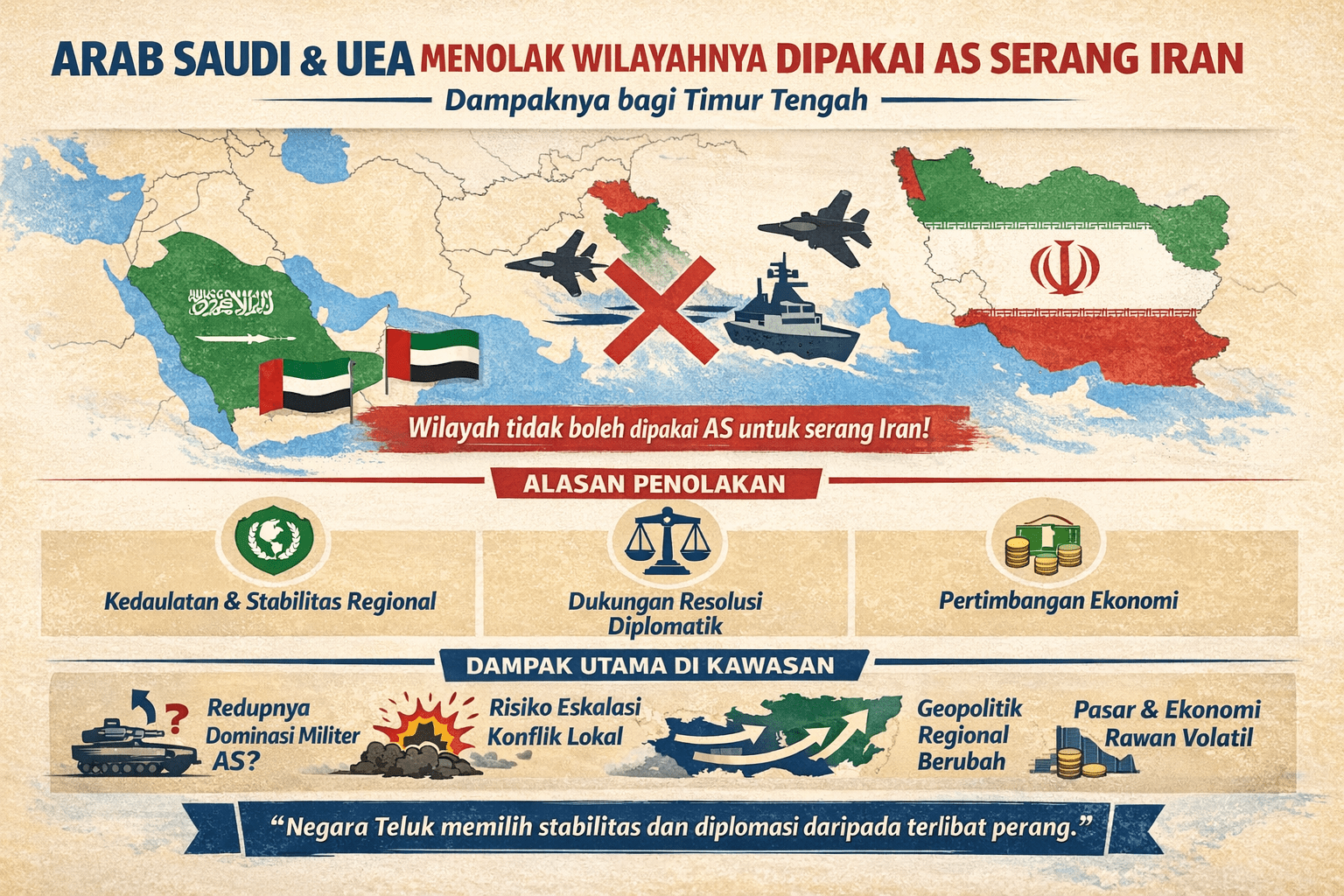 Arab Saudi dan UEA Tolak Wilayahnya Dipakai AS Serang Iran, Ini Dampaknya bagi Timur Tengah