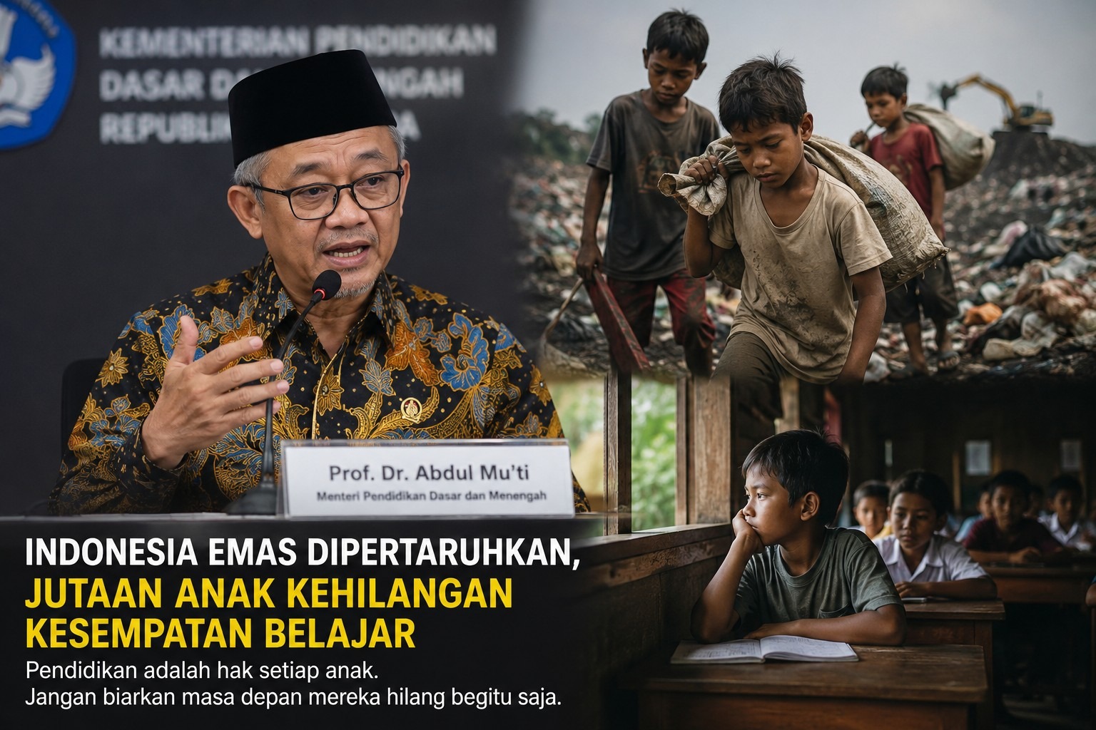 Indonesia Emas Dipertaruhkan, Jutaan Anak Kehilangan Kesempatan Belajar